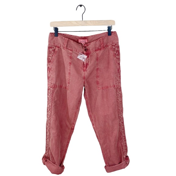 Sundance Organia Lace Trim Cotton Linen Pants Red Size 4 Petite - Picture 2 of 7